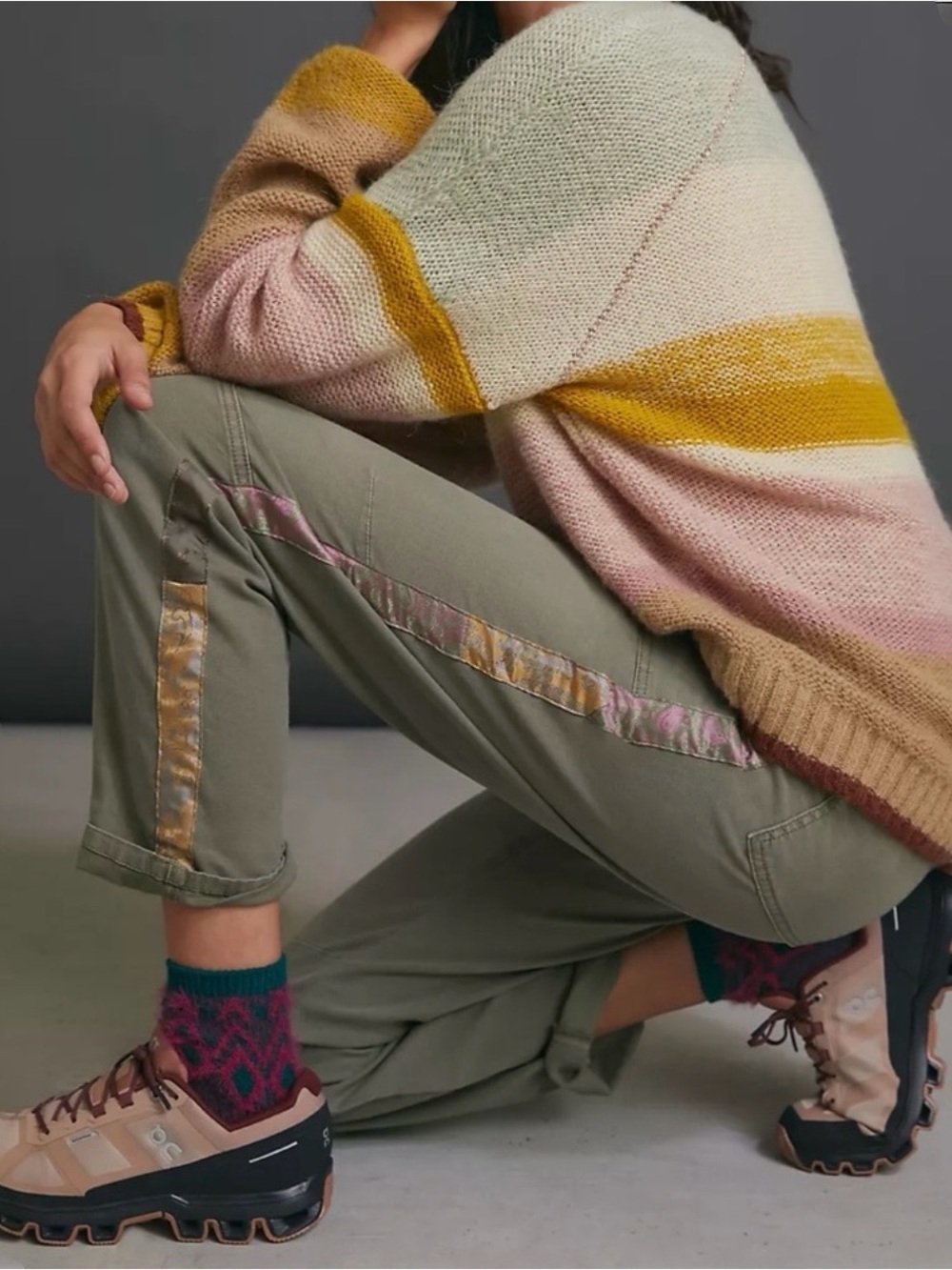 Anthropologie The Wanderer Green Button Front Utility Embellished Pants Size 26 - Picture 3 of 15